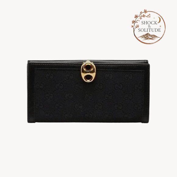 Gucci Black GG Canvas and Leather Continental Wallet with Vintage Clasp✨ - Picture 1 of 10